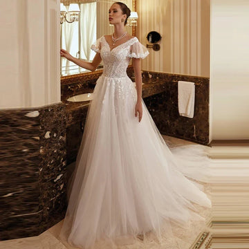 Runhufu A-Line Wedding Dresses Sweetheart Bridal Gowns Short Flare Sleeves Vintage Robes For Formal Party 2024 Vestidos De Novia